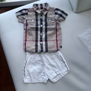 Set shirt button down short sleeves + shorts pants 1/3 months Burberry beige